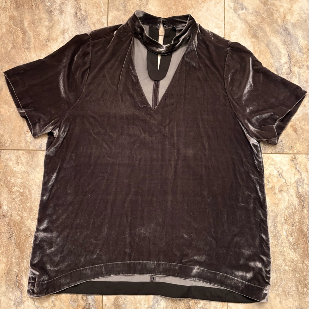 Madewell Crushed Velvet Choker Top Tunic In Ash Gray Size Large - Picture 9 of 11